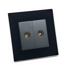 illucio Black Designer 2 Gang TV Co-Axial Socket