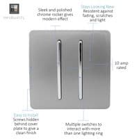 Trendi 2 Gang 1 Way Artistic Modern Glossy 10 Amp Rocker Tactile Light Switch Light Grey