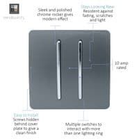 Trendi 2 Gang (2 Way & Intermediate) Glossy 10 Amp Rocker Light Switch Warm Grey