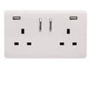 Trendi 2 Gang Artistic Modern Glossy 13 Amp 2 x 3.1A USB Switched Plug Socket Ice White
