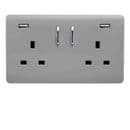 Trendi 2 Gang Artistic Modern Glossy 13 Amp 2 x 3.1A USB Switched Plug Socket Silver