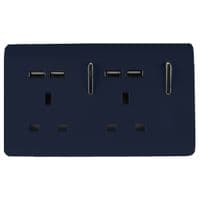 Trendi 2-fach Schalter Mit 4 USB-Ports (2.1A) - Glänzend Weiß, 13A, Für Unterputzmontage