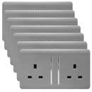 Trendi 2 Gang Artistic Modern Glossy 13 Amp Switched Plug Socket Light Grey (7 Pack)