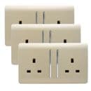Trendi 2 Gang Artistic Modern Glossy 13 Amp Switched Tactile Plug Socket Champagne Gold (3 Pack)