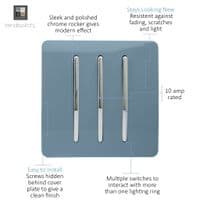Trendi 3 Gang 1 Way Artistic Modern Glossy 10 Amp Rocker Tactile Light Switch Sky Blue