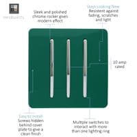 Trendi 3 Gang 2 Way Artistic Modern Glossy 10 Amp Rocker Tactile Light Switch Dark Forest Green