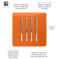 Trendi 4 Gang 1 Way Artistic Modern Glossy 10 Amp Rocker Tactile Light Switch Sunset Orange