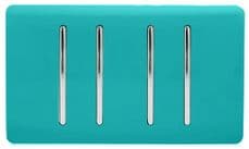 Trendi 4 Gang (2 Way & 2xIntermediate) Glossy 10 Amp Rocker Light Switch Bright Teal