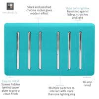 Trendi Artistic Modern Glossy 6 Gang 1 Way Rocker  Double Plate Tactile Light Switch Bright Teal