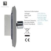 Trendi Artistic Modern Glossy Tactile 1 Gang 2 Way 150w  LED Dimmer switch Light Grey