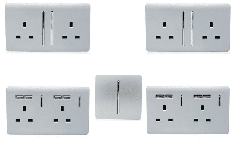Trendi Switch Modern Glossy Switches Sockets Bedroom Trade Multi Buy Pack Silver