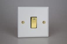 Varilight 1-Gang 20A Double Pole Rocker Switch + Neon Indicator Light inc Brass Rockersin Matt White