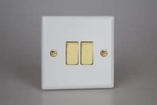 Varilight 2-Gang 10A 1- or 2-Way Rocker Switch with Brass Rockers in Matt White