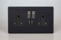 Varilight 2-Gang 13A Socket w/ Metal Rockers + 2x5V DC 2100mA USB Ports in Screwless Matt Black