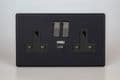 Varilight 2-Gang 13A Socket with 1x USB A & 1x USB C Charging Ports in Screwless Matt Black w/ Black