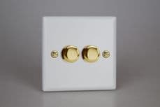 Varilight 2-Gang 2-Way Push-On/Off Rotary LED Dimmer 2 x 0-120W (1-10 LEDs) in Matt White