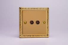 Varilight 2 Gang Co-axial TV Socket Georgian Brass Finish XG88