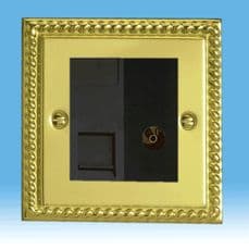 Varilight 2 Gang Datagrid Plate Georgian Brass + RJ45 Cat 5e Module + Co-axial TV Socket XGG2+Z2
