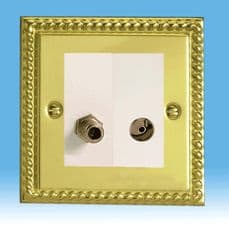 Varilight 2 Gang Datagrid Plate Georgian Brass + Satellite TV Outlet & TV Outlet XGG2+Z2G8SW+Z2G