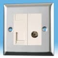 Varilight 2 Gang Datagrid Plate Mirror Chrome + RJ45 Cat 5e Module + Co-aXCal TV Socket XCG2+Z2G