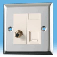 Varilight 2 Gang Datagrid Plate Mirror Chrome + Satellite TV Outlet + Telephone Master XCG2+Z2G8