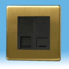Varilight 2 Gang Datagrid Plate Screwless Brushed Brass + RJ45 Cat 5e Module + Telephone Master -