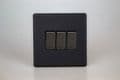 Varilight 3-Gang 10A 1- or 2-Way Rocker Switch in Screwless Matt Black