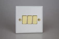 Varilight 3-Gang 10A 1- or 2-Way Rocker Switch with Brass Rockers in Matt White