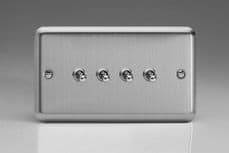 Varilight 4 Gang 10A 1 or 2 Way Dolly Toggle Light Switch Brushed Matt Chrome Finish XST9