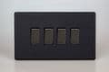 Varilight 4-Gang 10A 1- or 2-Way Rocker Switch (Twin Plate) in Screwless Matt Black