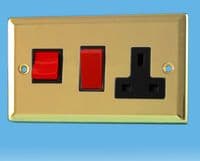 Varilight 45A Cooker Panel + 13A Switched Socket Victorian Brass with Black Insert XV45PB