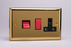 Varilight 45A Cooker Panel + 13A Switched Socket Victorian Brass with Black Insert XV45PB