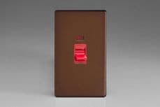 Varilight 45A Cooker Switch + Neon (Vertical Twin Plate, Red Rocker) Mocca with Red inserts