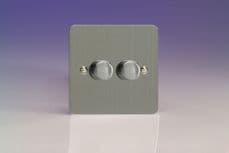 Varilight V-Pro 2 Gang 2 Way 2x250W Push on/off Dimmer Ultra Flat Brushed Steel JFSP252