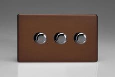 Varilight V-Pro 3 Gang 2 Way 3x300W Push on/off LED Dimmer Light Switch Screwless Mocha JDMDP303S