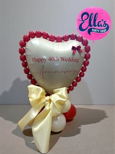 20" Beaded  Ruby Anniversary  Balloon airfilled on a balloon base