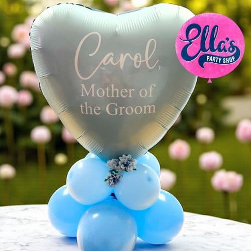 20" Personalised Foil Heart Balloon airfilled on a balloon base