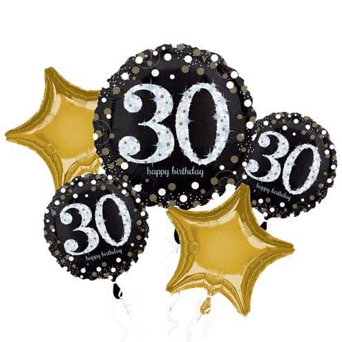 30th Birthday Gold Sparkling Helium Balloon Bouquet