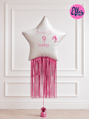 32" GIANT Personalised Foil Star Balloon Helium Filled with Tassle Fringe