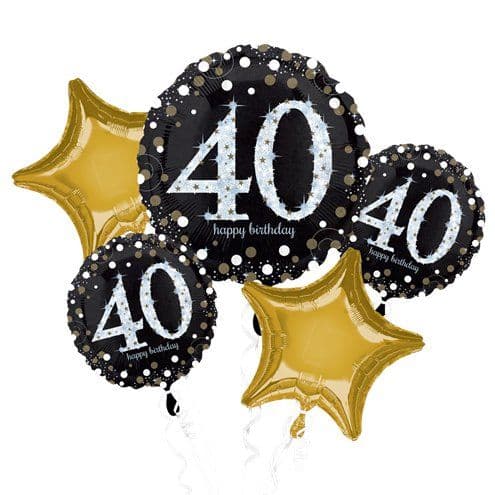 40th Birthday Gold Sparkling  Helium Balloon Bouquet
