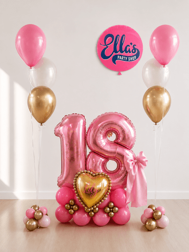 Beaded Heart Number Stack and Helium Bouquet Package