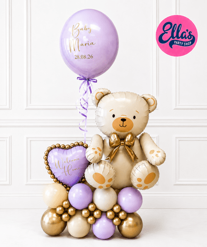 Bespoke Teddy & Heart Display & Personalised Glass Bubble Balloon