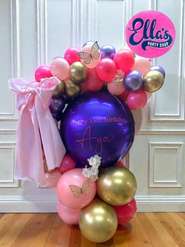 Big Bow Personalised Balloon Hug  airfilled on a balloon base