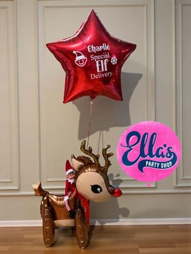 Elf Arrival Personalised Balloon and Reindeer