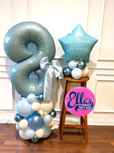 Mix of Blues Personalised Deluxe Number Stack & Heart Table top display Package (1)