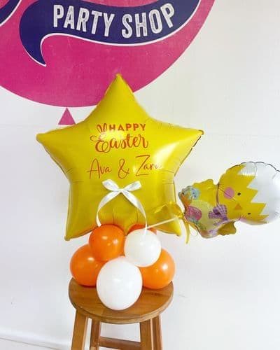 Personalised Easter airfilled Star balloon and mini Easter Chick balloon