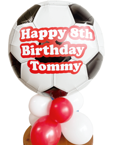 Personalised Football Red Print Balloon airfilled on a balloon base
