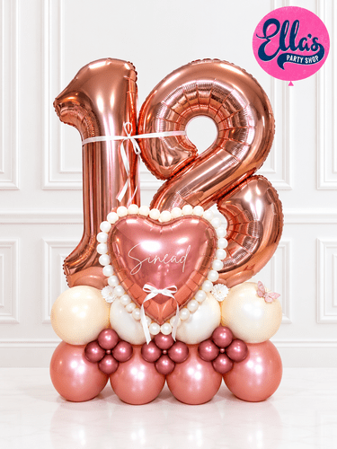 Rose Gold Beaded Heart  Deluxe Double Digits
