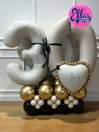 Sand & Black Beaded Heart  Deluxe Double Digits