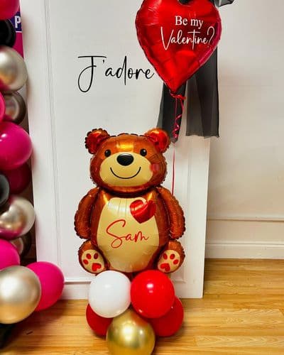 Valentines Personalised Teddy Bear and Happy Valentine's Floating Heart